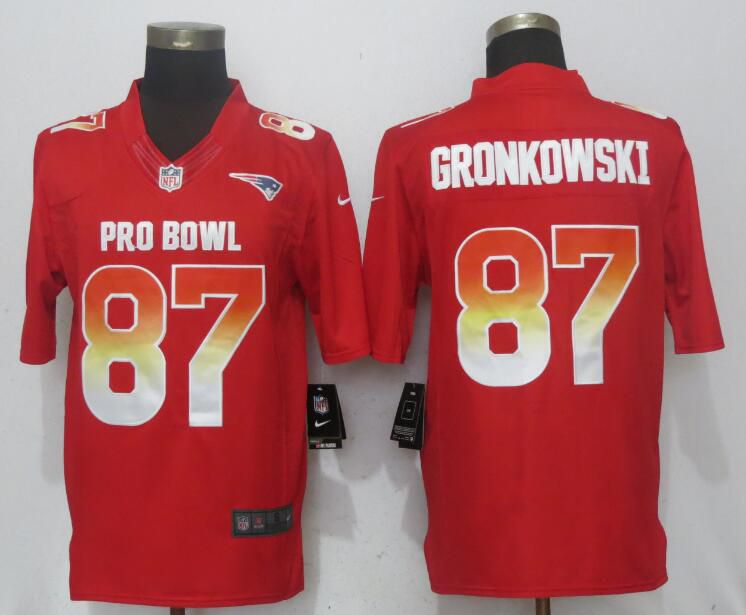 Men New England Patriots #87 Gronkowski Red New Nike Royal 2018 Pro Bowl Limited NFL Jerseys